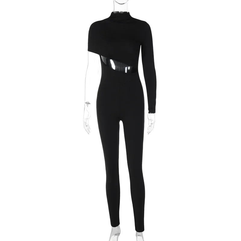 Dulzura One Shoulder Long Sleeve Cut Out Jumpsuit For Women Bodycon Sexy Streetwear Rompers Club Party Outfits Spring Summer