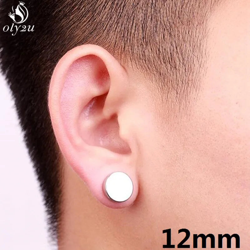 1Pc Punk Titanium Steel Men Strong Magnet Magnetic Ear Stud Non Piercing Earrings Fake Earring Gift for Boyfriend Lover Jewelry