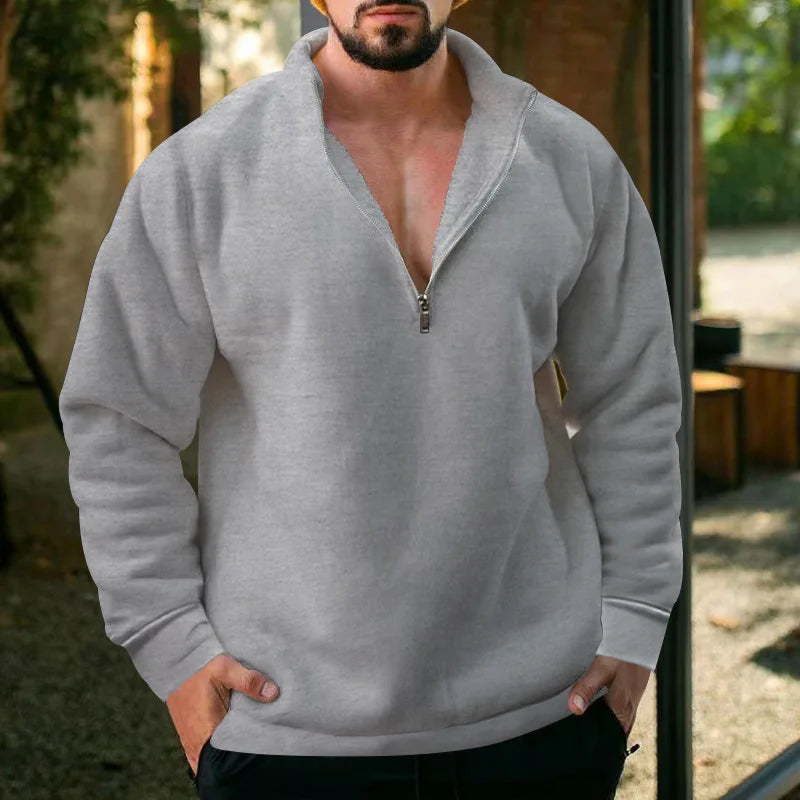 2023 New Men's Half Zipper Sweatshirts Thicker Pullover for Male Hoody Man Sweaters Autum Spring Solid Color Turtleneck Tops