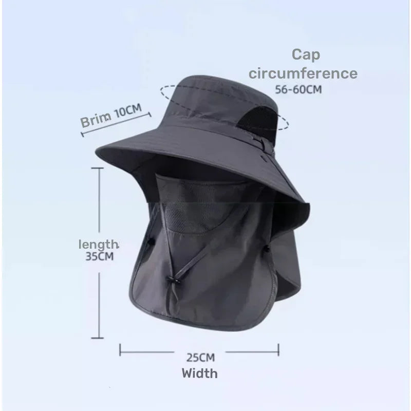 Summer Sun Hats UV Protection Outdoor Hunting Fishing Cap for Men Women Hiking Camping Visor Bucket Hat Neck Flap Fisherman Hat