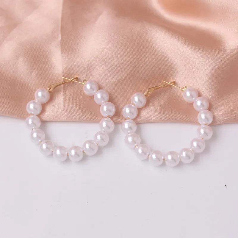 Imitaiton Pearl Hoop Earrings for Women Elegant Korean Fashion Girls Ear Accessories White Color Pearl Earrings Wedding Jewelry