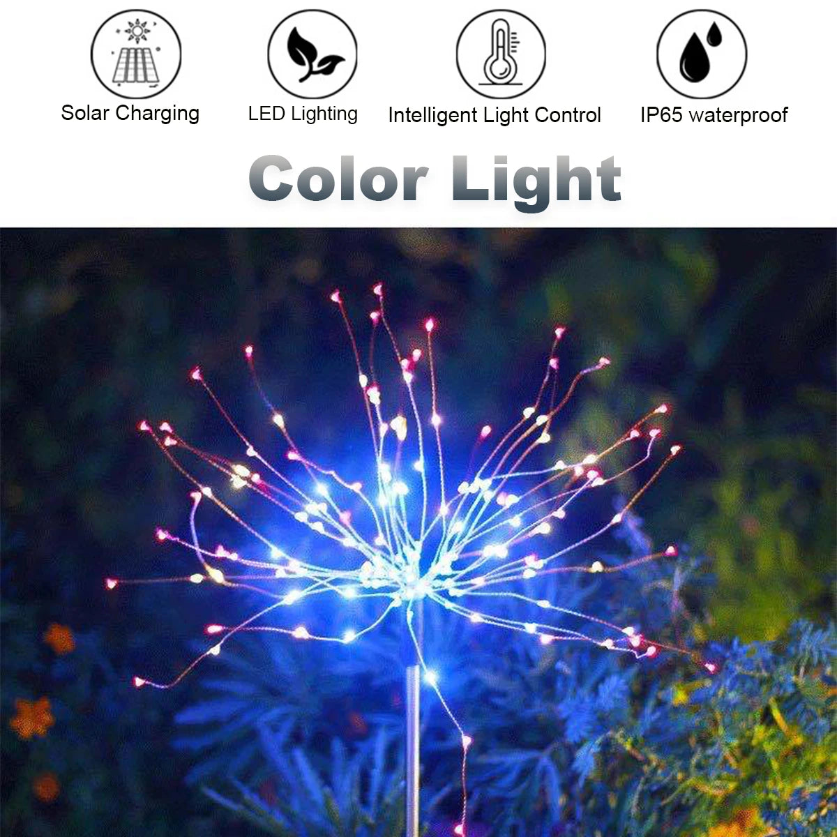 1pc Solar Powered String Lamp LED Solar Fireworks Lights Outdoor Dandelion Flash Fairy Lights for Garden Landscape Lawn Decor