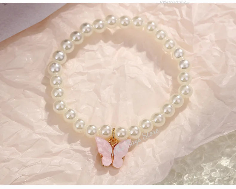 Butterfly Jewelry Sets Crystal Acrylic Romantic Bracelet Ring Necklace Earring Set for Women Wedding Dinner Dress Accessories