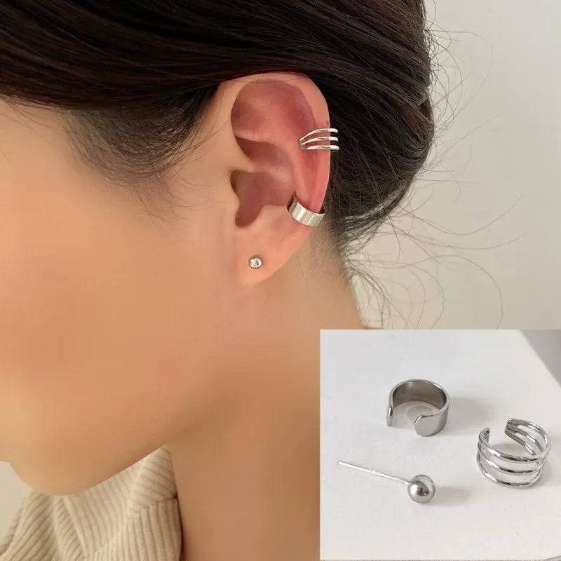 3-pcs Set Korean Punk Ear Clip Earrings For Women Jewelry 2023 Trending Without Hole Fake Piercing Earrings Clips Ear Cuffs JN9