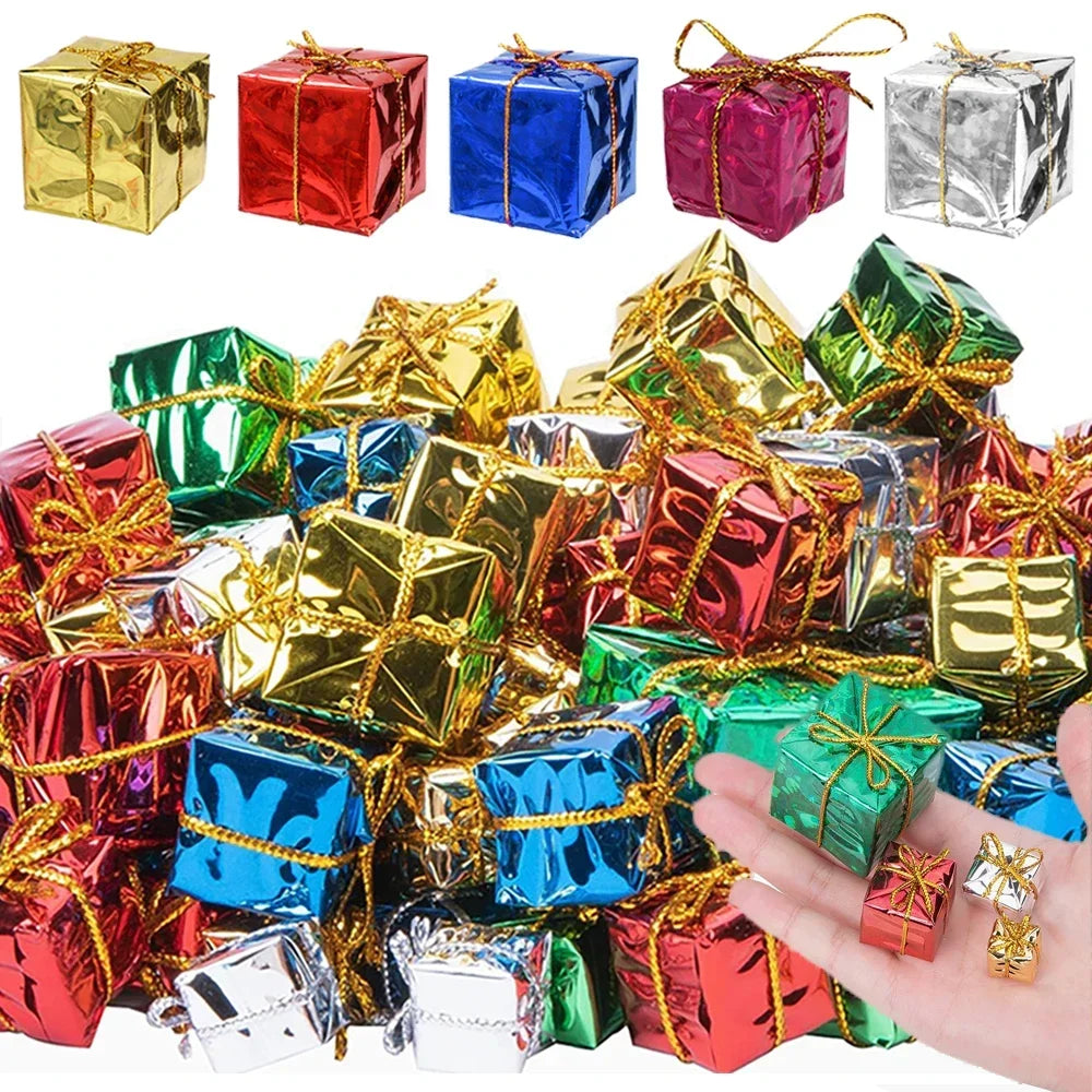 180-12PCS Mini Xmas Foam Gifts Boxes Ornaments  Xmas Tree Hanging Pendants Gift Boxes Christmas New Year Party Decors Wholesale