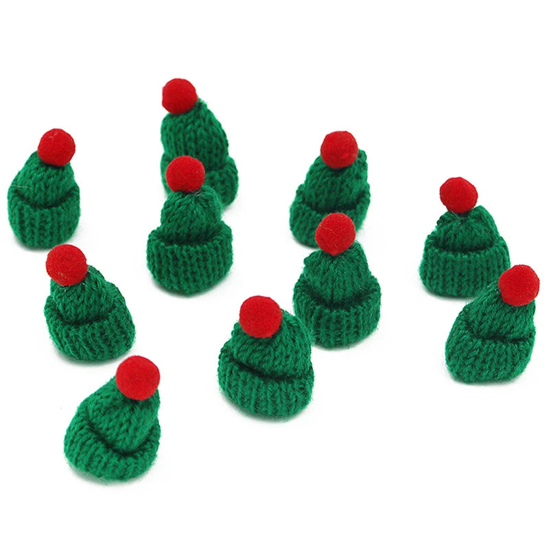 (10 Pieces/pack) 4x6cm Mini Christmas Knitted Hat Plush Yarn Finger Hat Christmas Decoration Holiday Handmade DIY Pendant