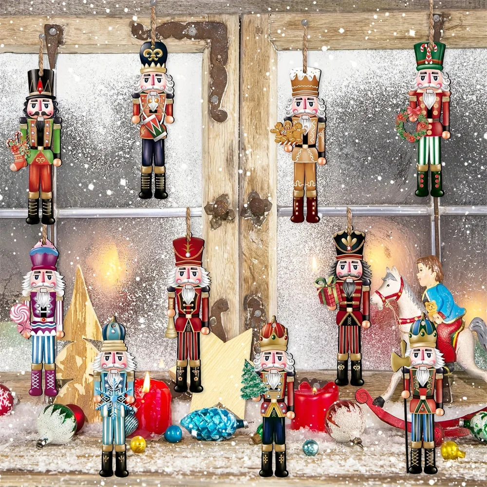 12pcs Christmas Nutcracker Soldier Wooden Pendant Xmas Tree Hanging Ornament 2024 Navidad Decoration for Home 2025 New Year Gift