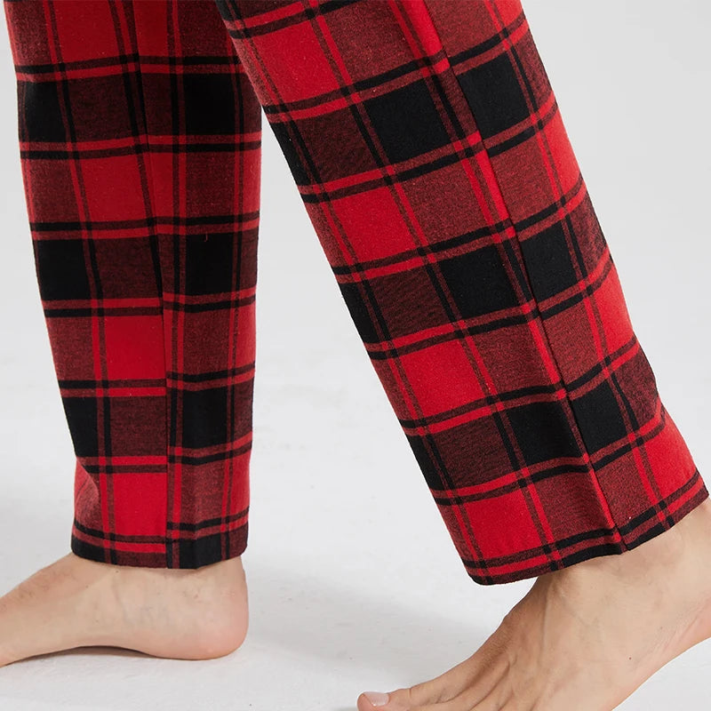 Fashion Casual Checked Red Tartan Pajama Pants Soft Comfortable Elastic Waistband New Men's Checkered Sleepwear Home Lounge Pant