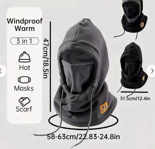 Winter Warm Hat with Mask and Neck Warmer 3-in-1 Windproof Balaclava for Men and Women Cycling Cold Weather Protection