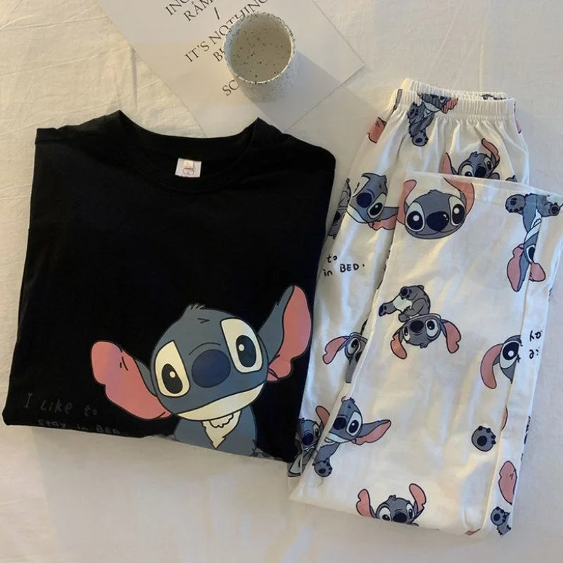 Stitch pajamas women's new winter cotton two-piece suit women's clothing cartoon Disney women's pajamas Stitch loungewear