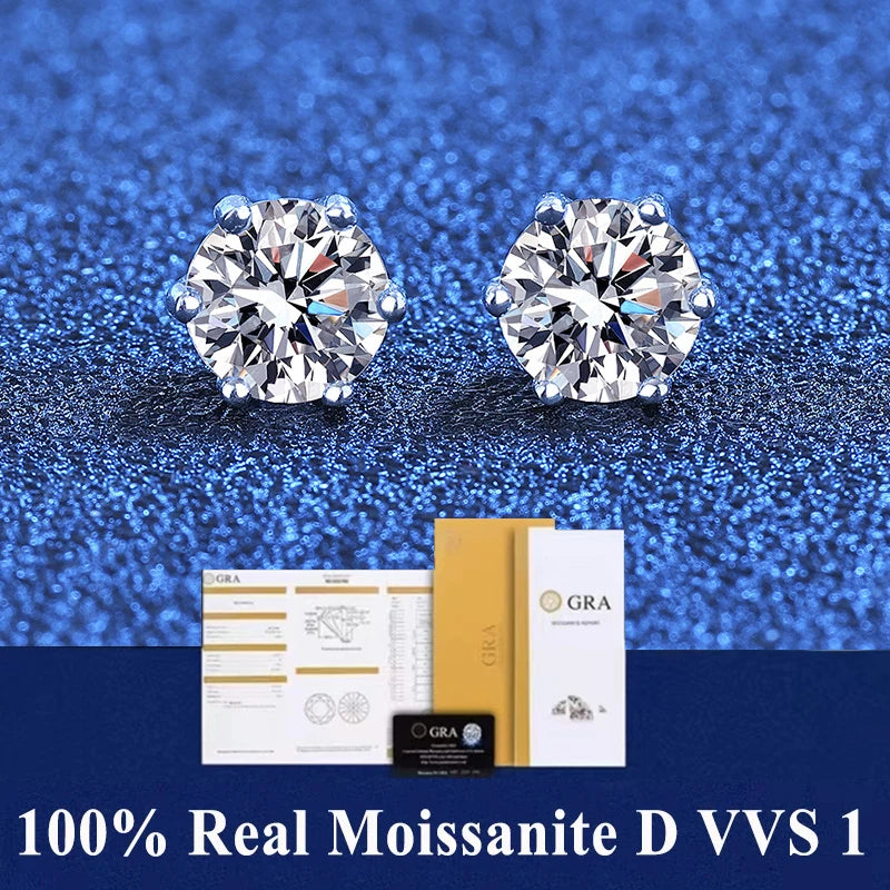 B Moissanite Studs Earrings Pass Diamond tester Pen For Men Women 18K Platinum Plated Bride Wedding Gemstone 925 Silver Earrings