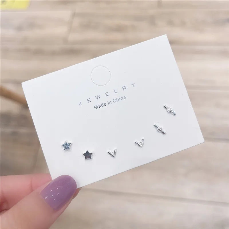 New S925 Silver Needle Stud Earrings Set for Women Girls Simple Cute Exquisite Mini Earrings Jewelry Gift Wholesale Direct Sales