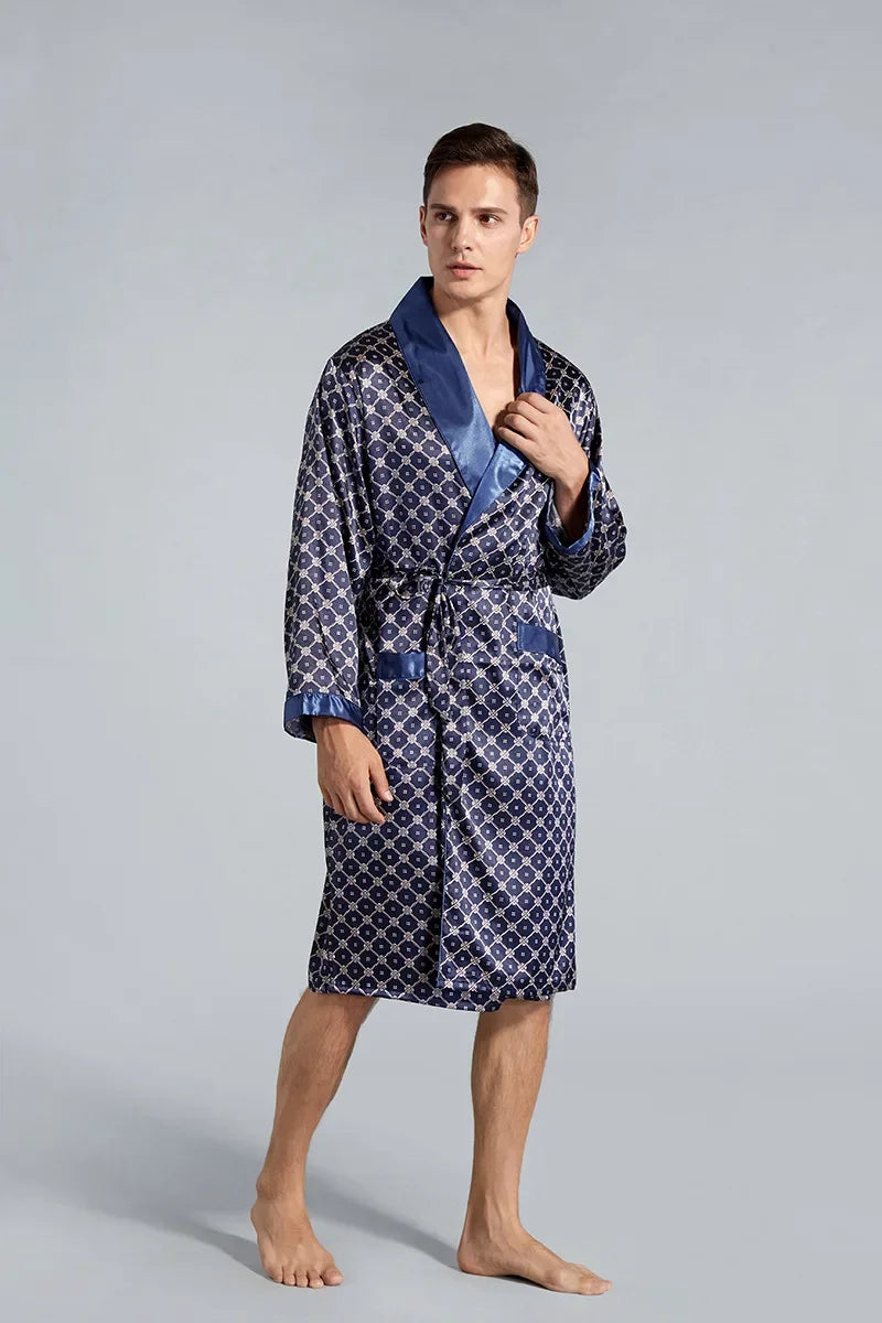 Men Silky Satin Kimono Robe 5XL Long Sleeve Sleepwear Bathrobe Oversized Satin Nightgown Summer Home Clothes