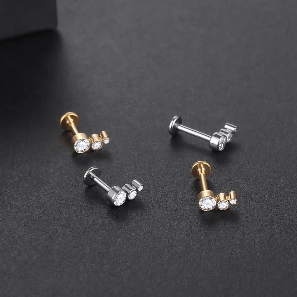 1PC Implant Grade Titanium Labret Piercing Lip Ring Internal Thread Ear Tragus Cartilage Daith Piercing Stud Earrings for Women