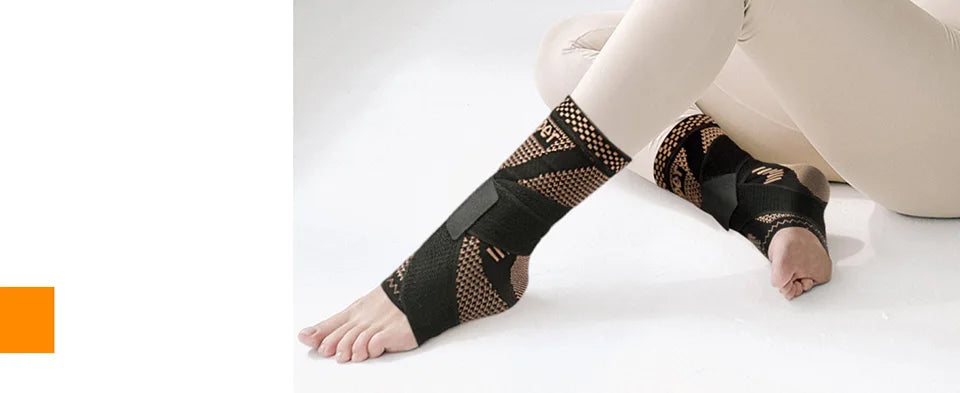 Adjustable Copper Compression Ankle Support Sleeve for Achilles Tendonitis, Plantar Fasciitis-Eases Swelling and Sprained Ankle