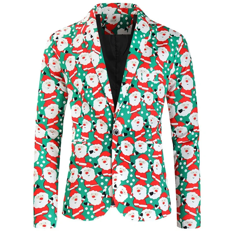 Men Christmas Suit Funny Long Sleeve Single Breasted Jacket with Vest Pants Set Formal Outfit