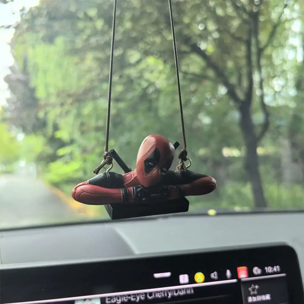 Deadpool Cartoon Car Rearview Mirror Pendant Read A Book SUCK IT Car Pendant Interior Accessories Anging Ornament Auto Styling