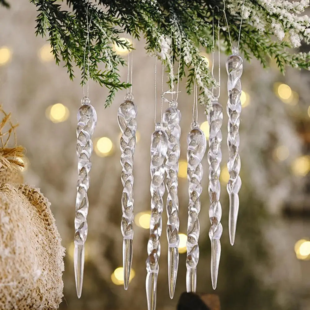 12Pcs Acrylic Icicle Ornaments Christmas Decoration Acrylic Clear Icicles Set Plastic Christmas Tree Ornament Xmas Wedding Party