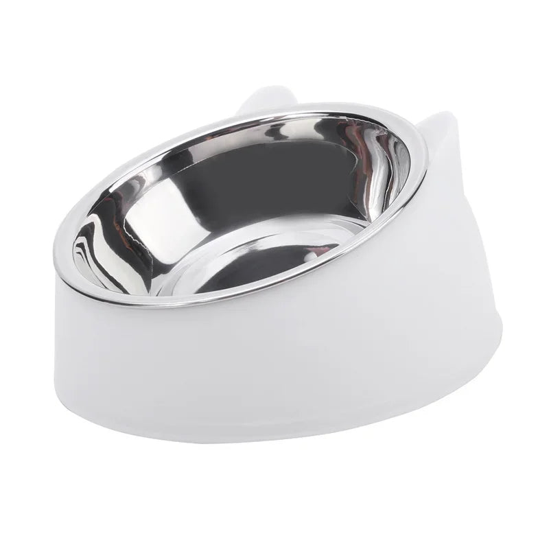 Cat Dog Bowl 15 Degrees Tilted Stainless Steel Cat Bowl Safeguard Neck Puppy Cats Feeder Non-slip Crashworthiness Pet Bowl