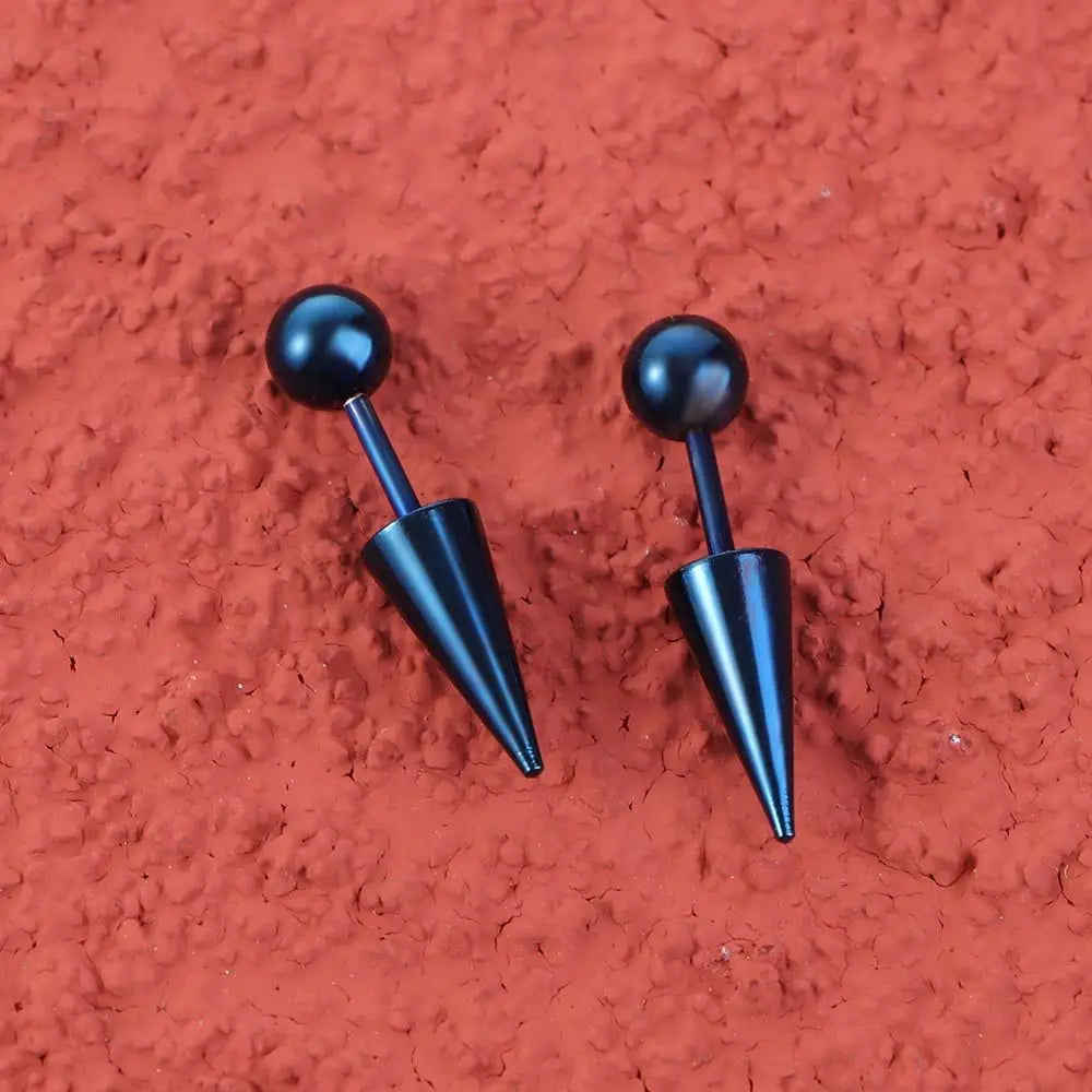 2 Pcs Men Spike Cone Tip Round Ball Fashion Jewelry Ear Stud Titanium Steel Piercing Earrings