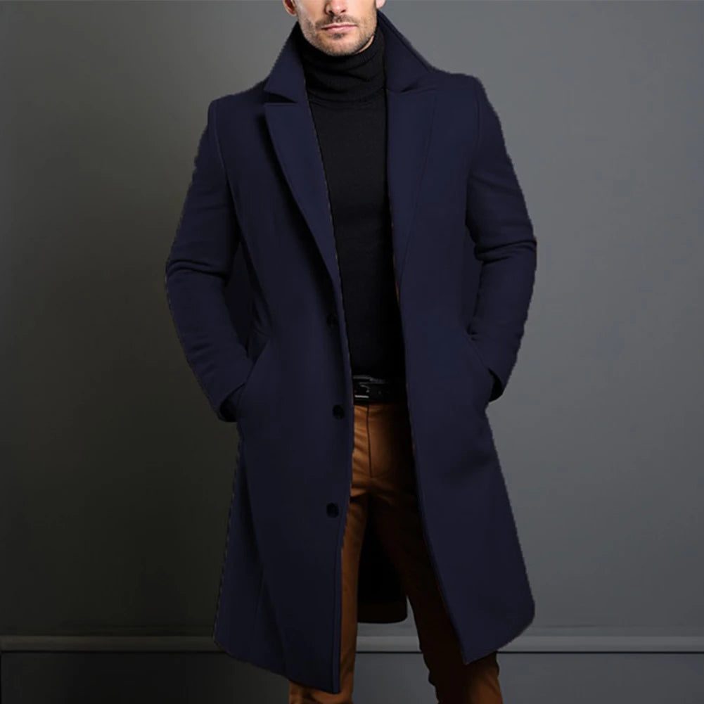 Warm And Comfortable Black Trench Coat For Mens Long Sleeve Single Breasted Overcoat Perfect For Fall And Winter