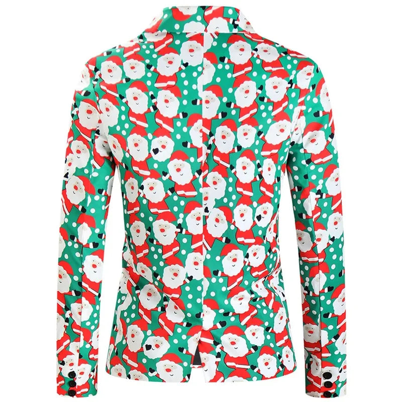 Men Christmas Suit Funny Long Sleeve Single Breasted Jacket with Vest Pants Set Formal Outfit