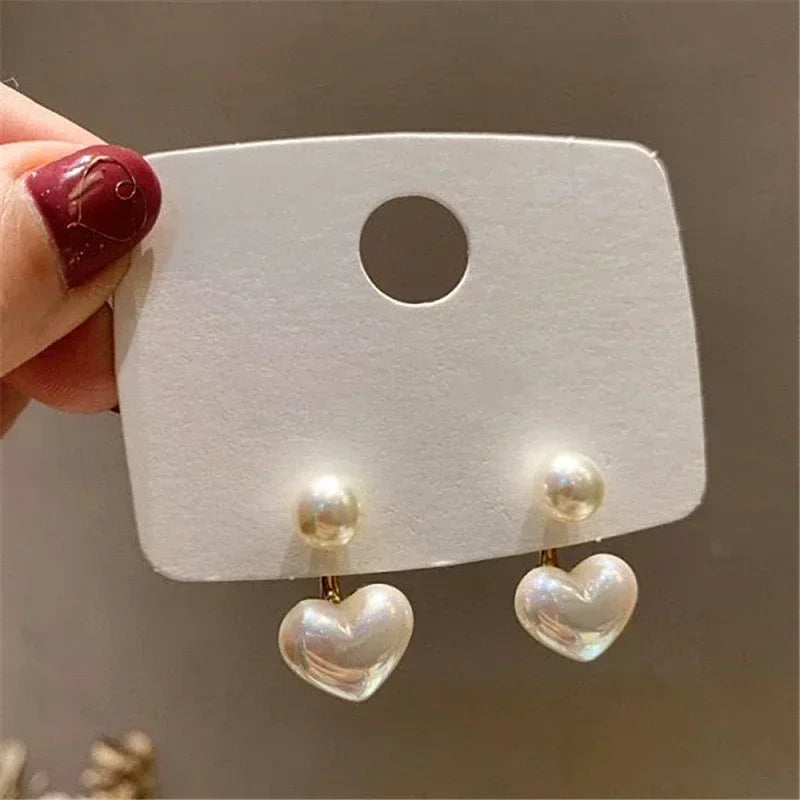 Fashion Imitation Pearl Earrings for Women, Heart Stud Earrings Elegant Love Ear Stud Party Wedding Jewelry Valantine Day Gifts