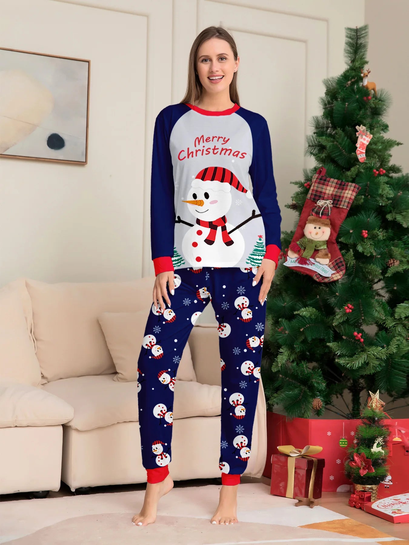 New Year's 2024 New Sleepwear for Sleeping White Snowman Parent Child Christmas Pajamas Cartoon Family Pajamas for Couples