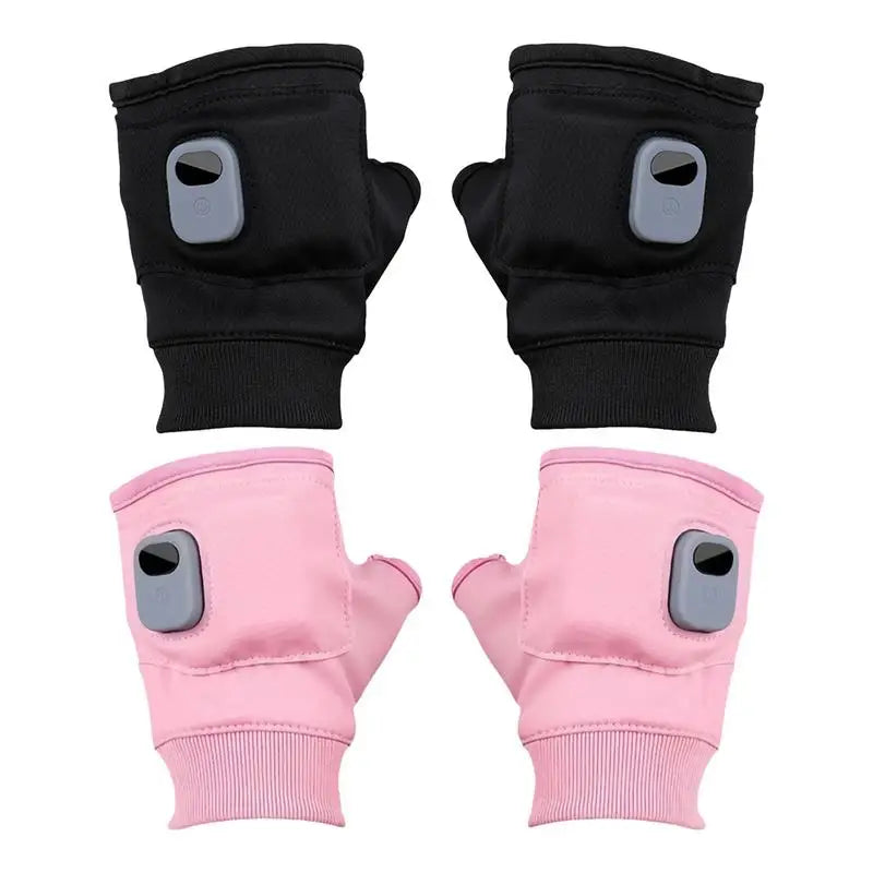 Heated Gloves USB Rechargeable Heating Mittens Winter Half Hand Warmers Electric Thermal Gloves For Cold Weather