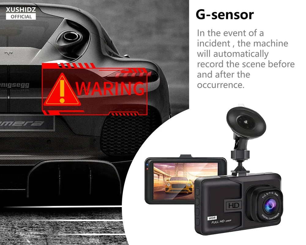 XUSHIDZ NEW 1080P HD Dash Camera Loop Recording Car Vehicle DVR Video Recorder Dashcam Night Vision 24h Parking Monitor G-sensor