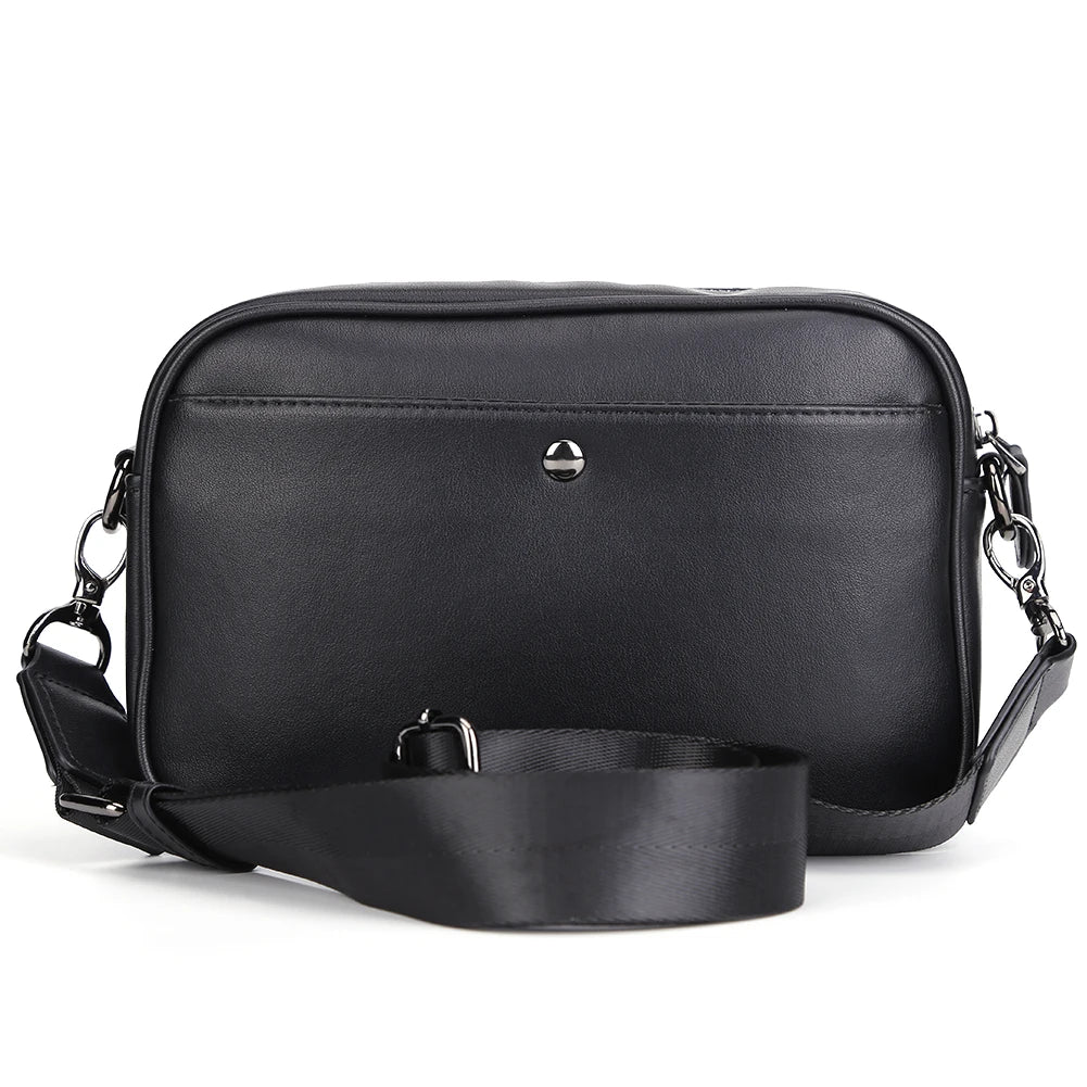 Casual Business Shoulder Bag for Men PU Leather Messenger Bag Wide Strap Crossbody Bags Square Plaid Designer Male Sling Bags