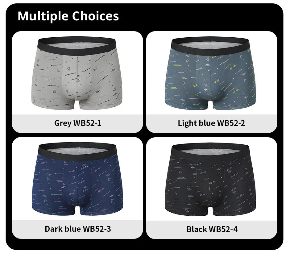 4 Pack European and American Size MEN'S FASHION Printed Boxer Underwear Comfortable Swimming Trunks Oversized Underwear Shorts