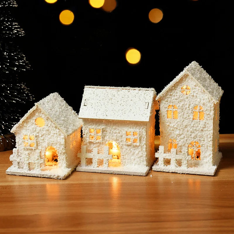 2024 Christmas Led Light Wooden House with Snowflake Luminous Cabin Christmas Decorations For Home Xmas Ornament New Year Gifts