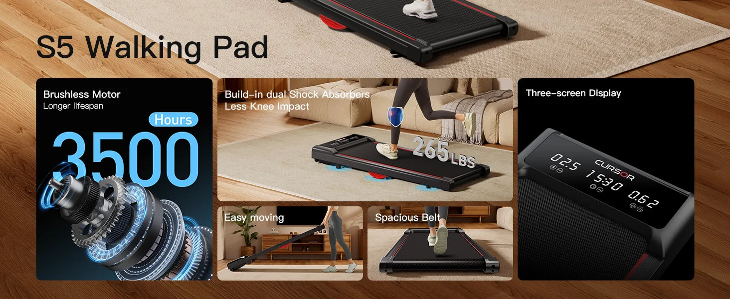 Full-Screen Display, Walking Pad for Home Small, 2.5 HP Quiet