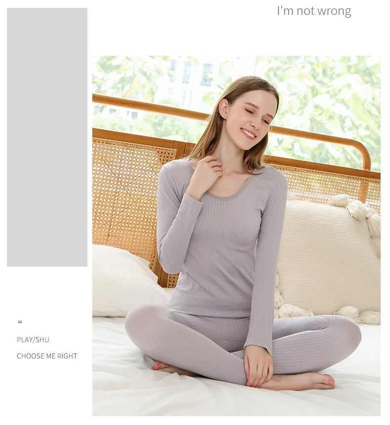 Women Thermal Underwear Winter Long Sleeve Winter Clothes Seamless Thermal Underwear Intimate Set Female Thick 2 Pcs Sleepwear