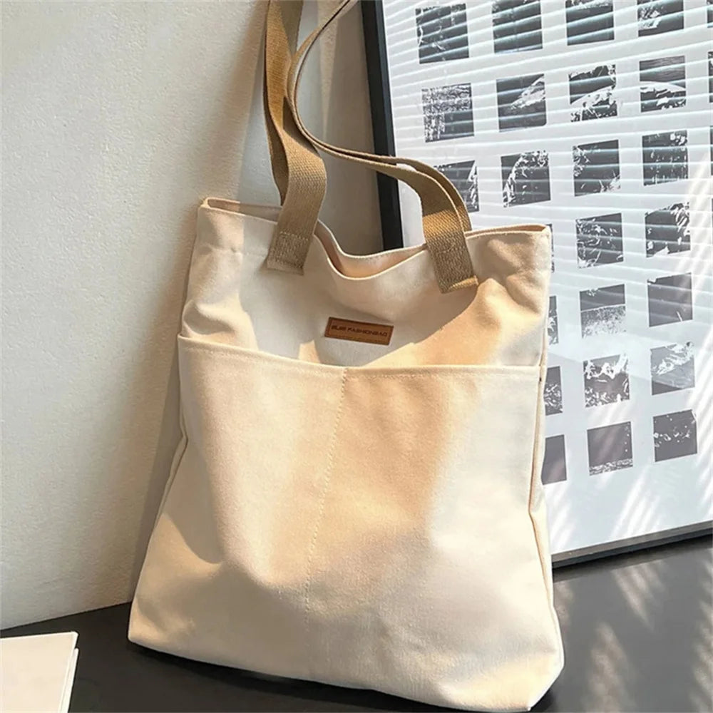 1Pcs Women's Tote Bag Canvas Sewing Thread Large Capacity Advanced Sense Handbag Convenient Practical Female's Commuter Bag