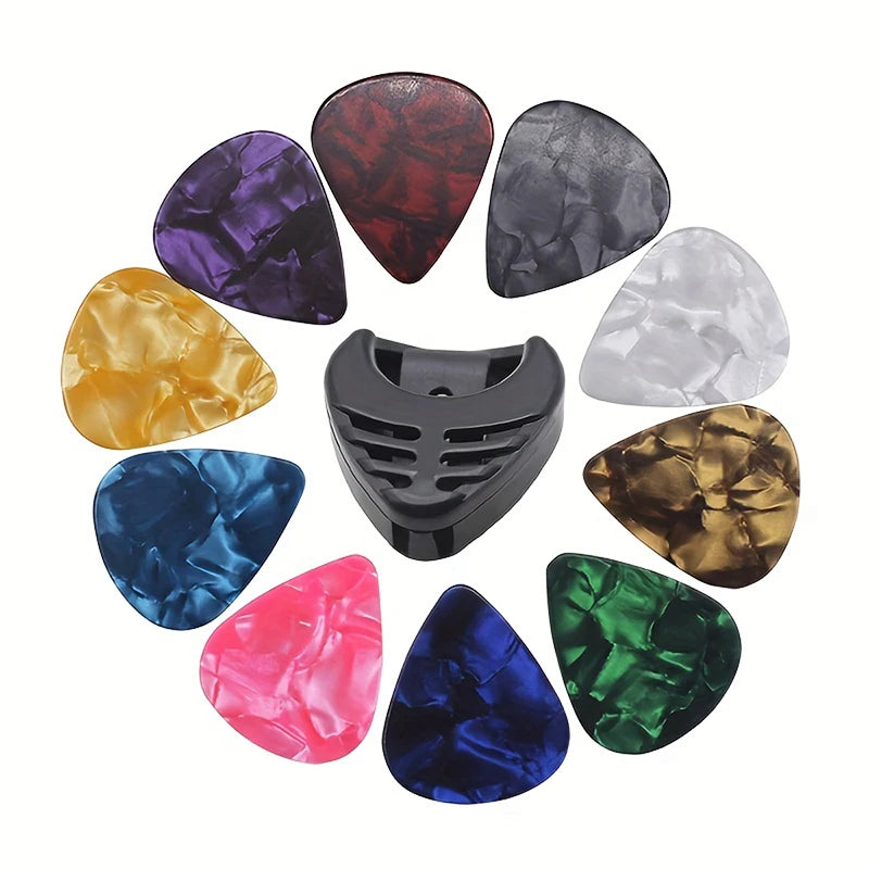 Random Color Guitar Plectrum Set with Holder - Easy Attach for Acoustic/Electric Guitar, - Guitar Accessories, 5/10 pcs