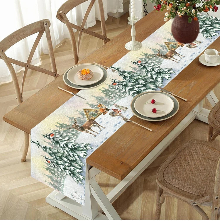 2024 Christmas Table Runners Merry Christmas Decoration for Home Tablecloth Table Cover Xmas Gifts Navidad Noel New Year 2025