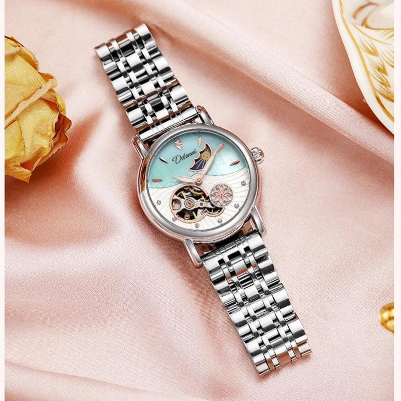 Rotatable Flowers Female Watch Women Top Brand Luxury Fashion Moon Phase Waterproof Lady Automatic Mechanical Watches Reloj