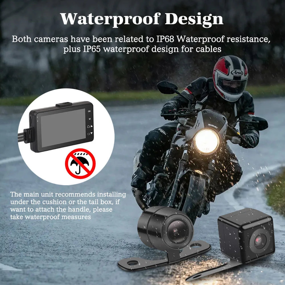 MT80 Motorcycle DVR Dual Video Front Rear With 3'' High Definition Screen Loop Recording Bike Cycle Driving Recorder Waterproof