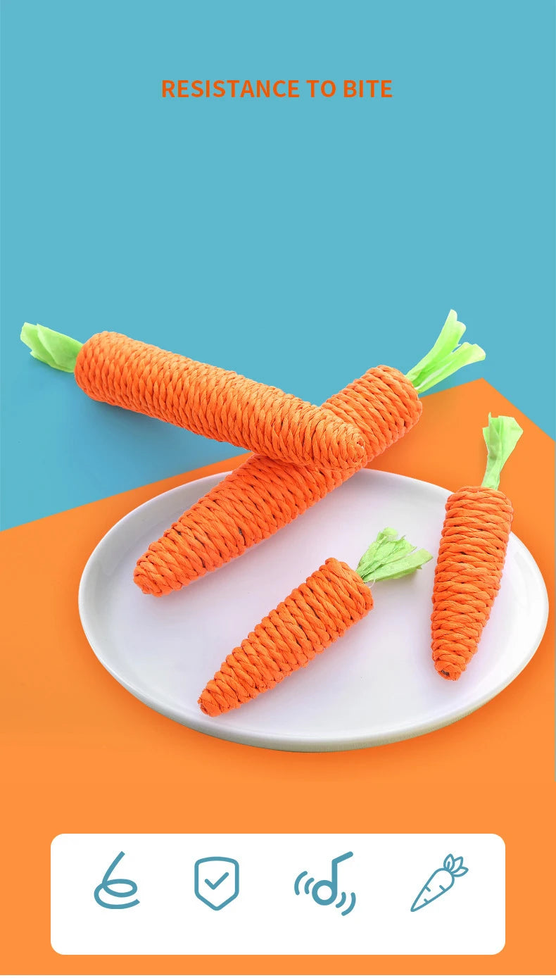 Cat Toy Carrot Sound Pet Products Bite Resistant Paper Rope Scratcher Clean Teeth Interactive Play Cat Carrot Chew Toy for Cat