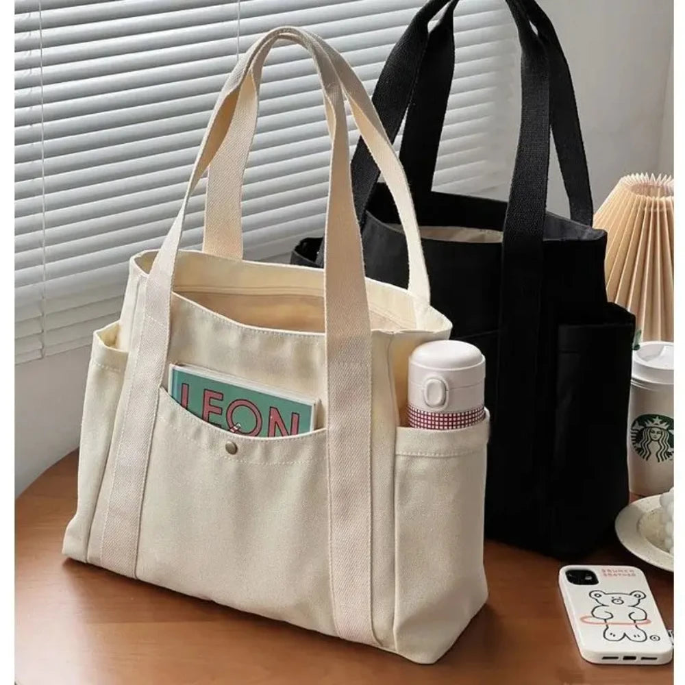 Large Capacity Canvas Tote Bags for Work Commuting Carrying Bag College Style Student Outfit Book Shoulder Bag Shopping Bag