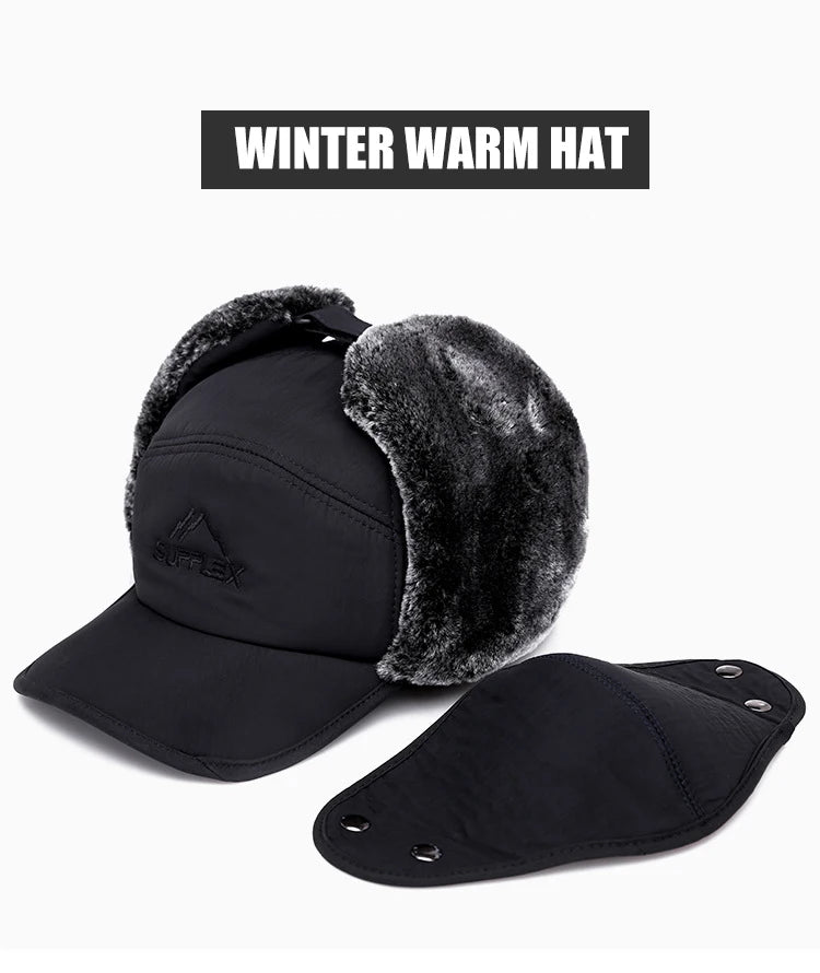 Men Women FauxEarHat Cap Winter Ski Trooper Trapper Cap Black Ski Trooper Trapper Cold snow Cap Accessories Winter Warm Hat