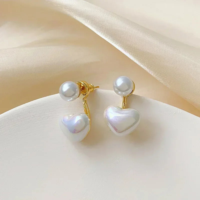 Fashion Imitation Pearl Earrings for Women, Heart Stud Earrings Elegant Love Ear Stud Party Wedding Jewelry Valantine Day Gifts