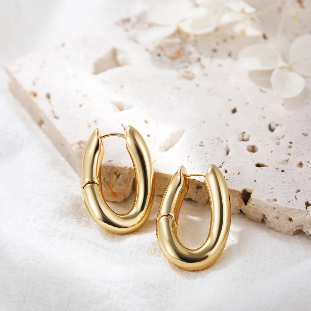 Punk Gold plated Chunky Irregular Hammered Hoop Earrings for Women Minimalist Geometric Twisted Polished Ear Ring Huggie Hoops