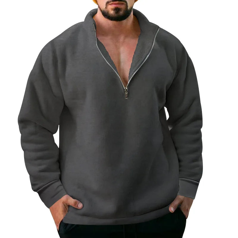 2023 New Men's Half Zipper Sweatshirts Thicker Pullover for Male Hoody Man Sweaters Autum Spring Solid Color Turtleneck Tops