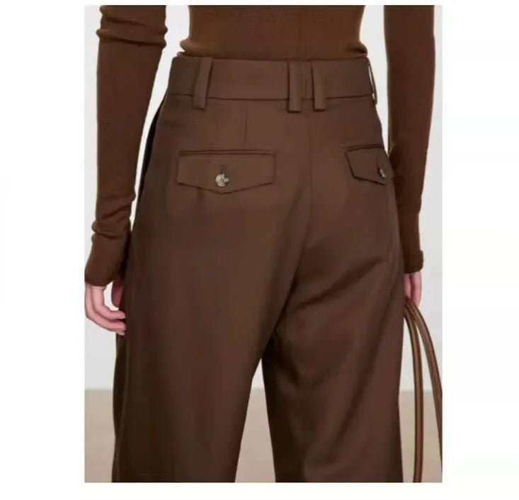 ZOCI Minimalism Women's Suit Pants Unique Design Female Office Lady Fashion Solid Color Trousers Straight Wide Leg 2024 Winter