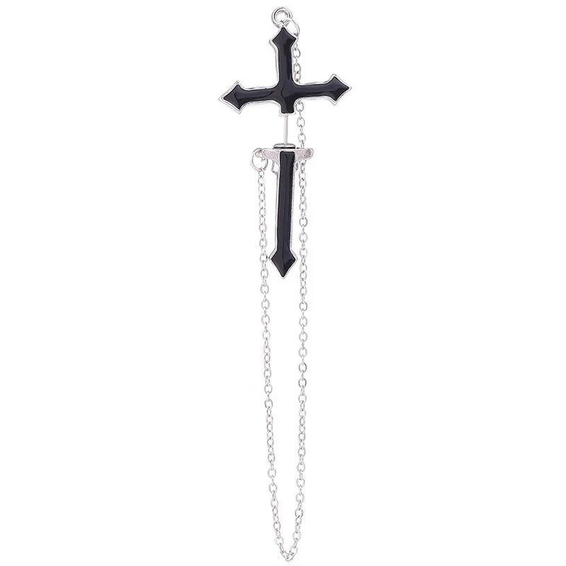 Dark Gothic Sword Earring Big Cross Ear Piercing Stud Earring For Women Men Vintage Goth Punk Rock Halloween Fashion Jewelry