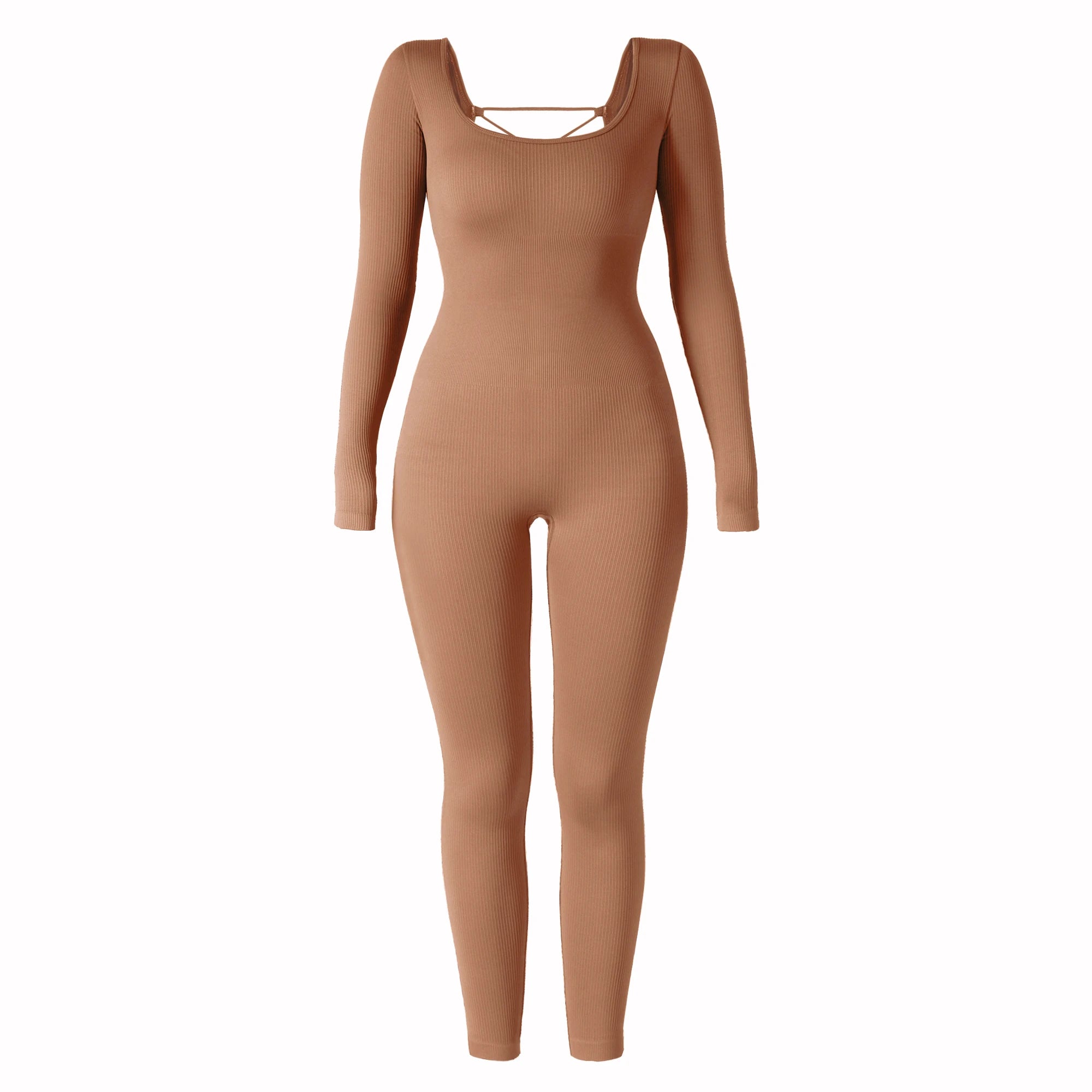 Bodycon Slim Jumpsuit For Women‘s Clothing Zipper Casual Brown Fitness Rompers Autumn 2024 Playsuit Activity Streetwear Overall