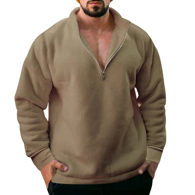 2023 New Men's Half Zipper Sweatshirts Thicker Pullover for Male Hoody Man Sweaters Autum Spring Solid Color Turtleneck Tops